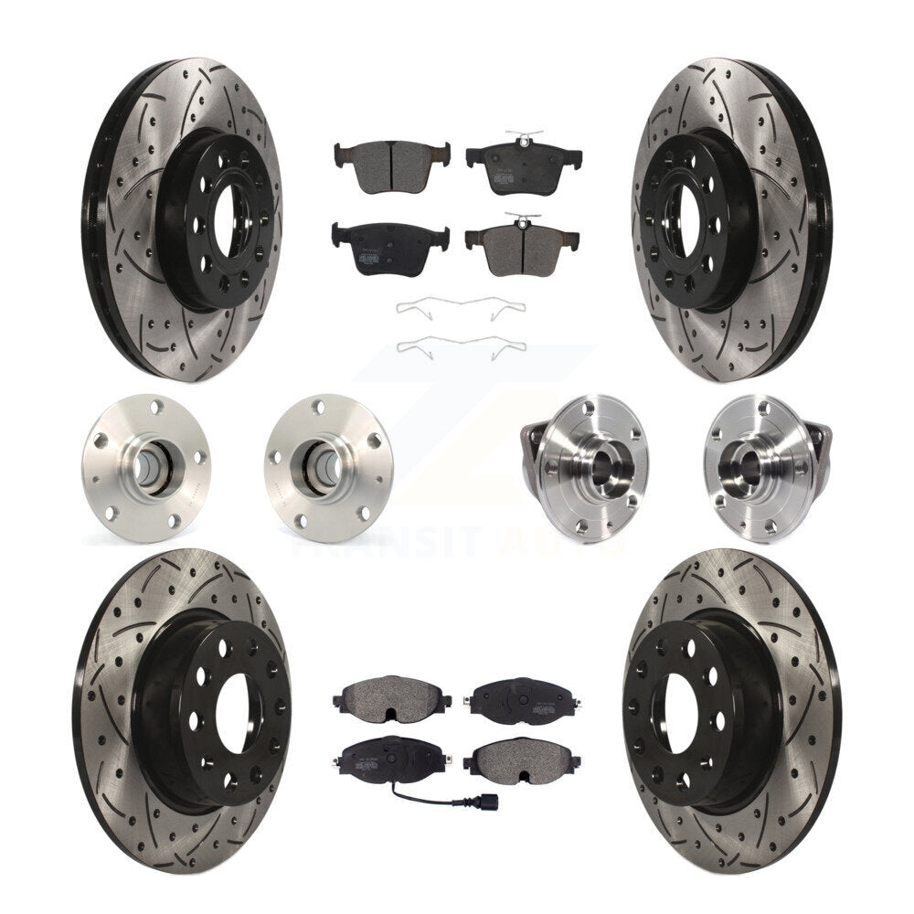 Hub Bearing Coated Brake Rotor & Pad Front Rear Kit (10Pc) For 2016 Audi A3 2.0L