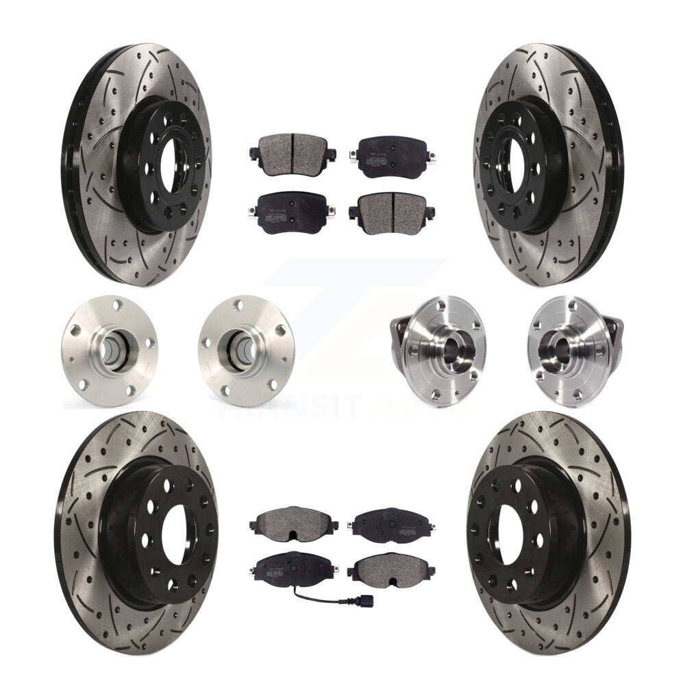 Hub Bearing Coated Brake Rotor And Pad Front Rear Kit (10Pc) For Volkswagen Golf