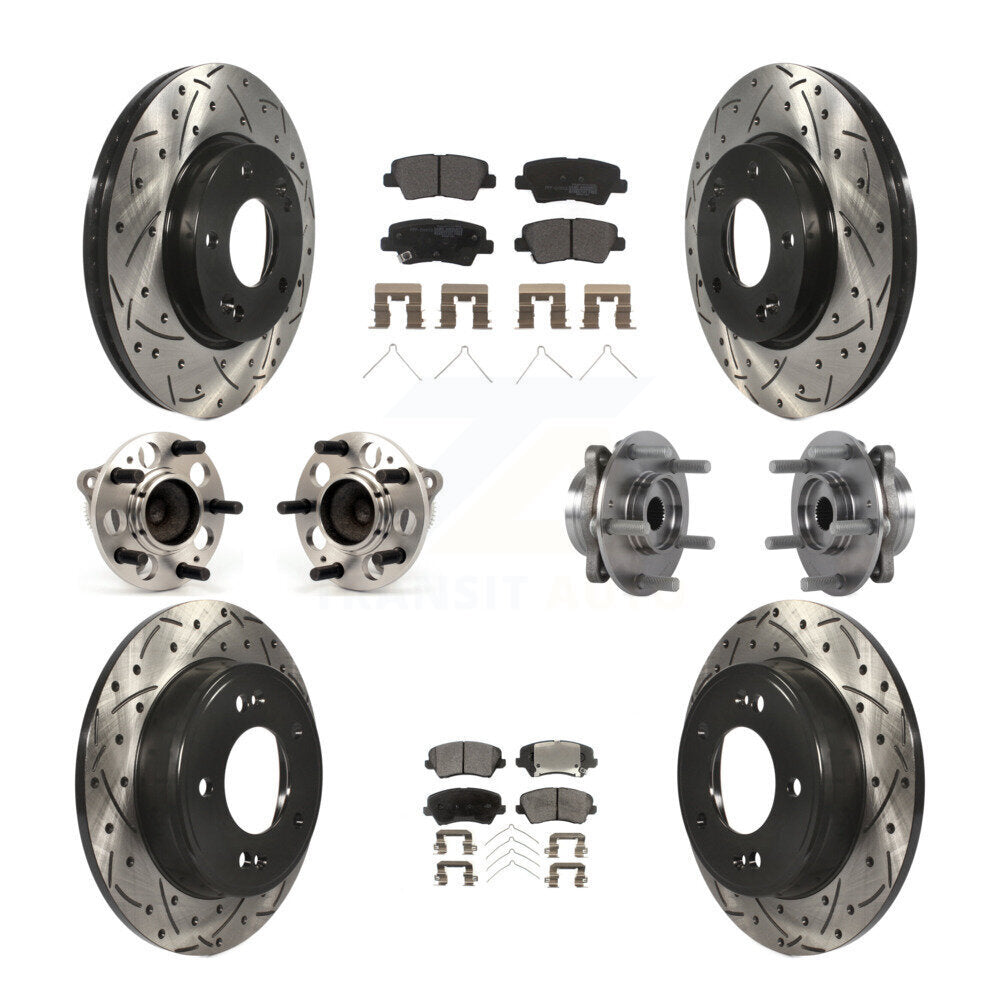 Hub Bearing Coat Brake Rotor Pad Front Rear Kit (10Pc) For 17 Hyundai Elantra GT