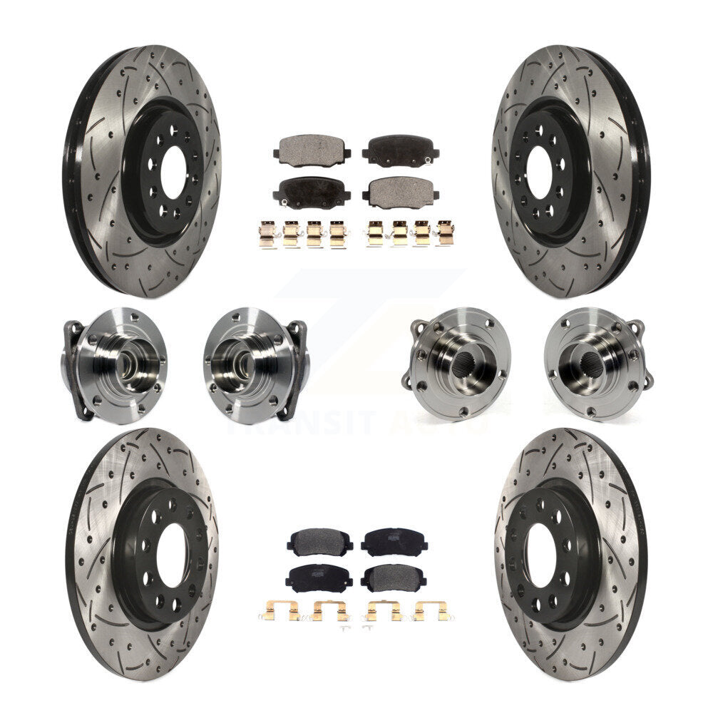 Hub Bearing Coated Brake Rotor & Pads Front Rear Kit (10Pc) For Chrysler 200 FWD