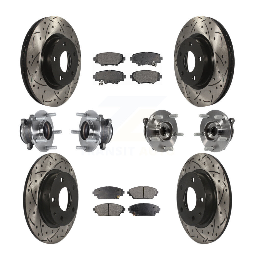 Hub Bearing Coated Disc Brake Rotor Pads Front Rear Kit (10Pc) For Mazda 3 Sport