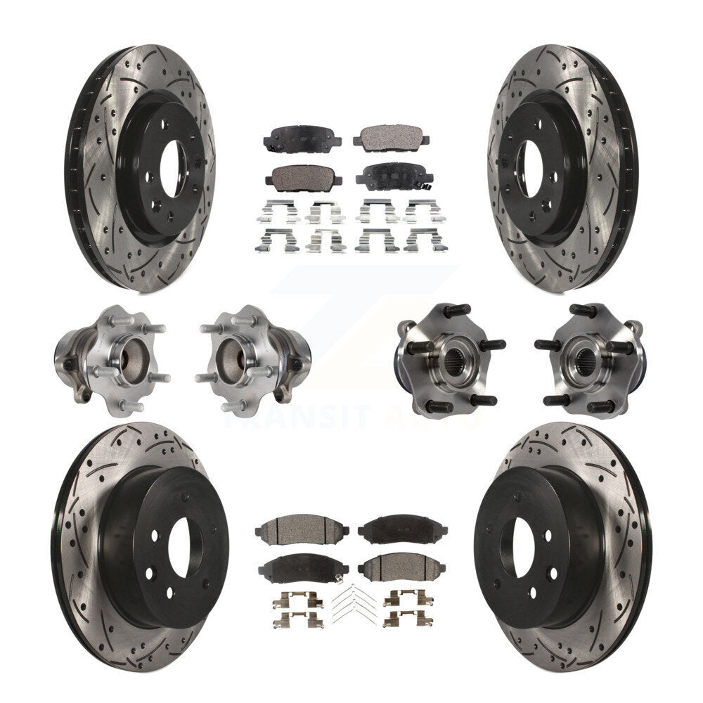 Hub Bearing Coated Disc Brake Rotor & Pads Front Rear Kit (10Pc) For Nissan LEAF