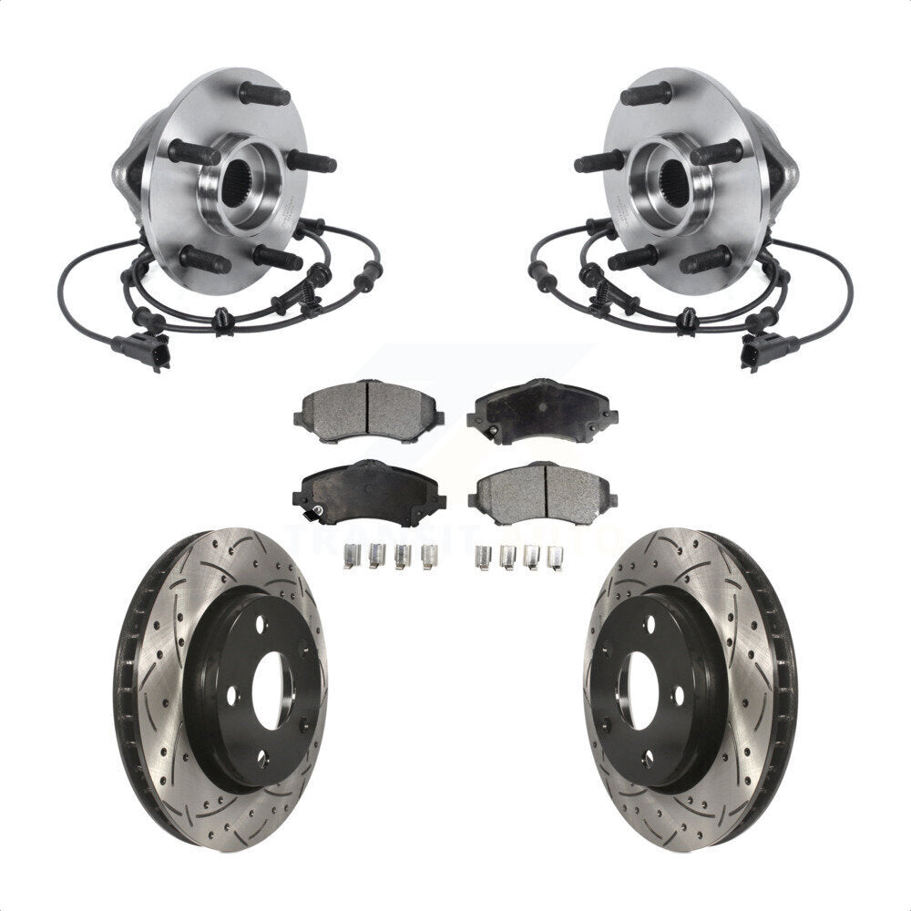 Hub Bearing Assembly Coat Drill Slot Brake Rotor Pad Front Kit For Jeep Wrangler