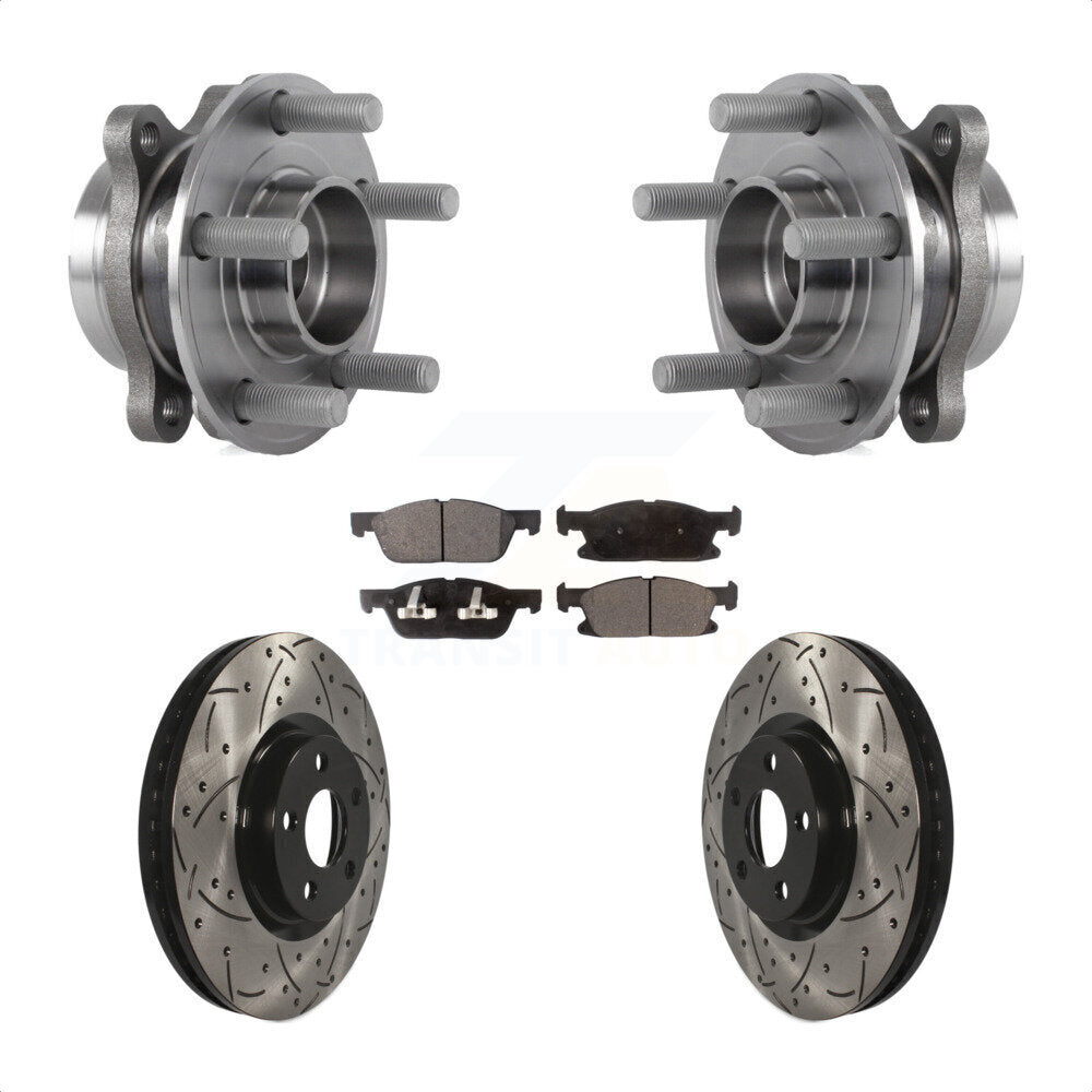 Hub Bearing Assembly Coated Drilled Slot Brake Rotor Pad Front Kit For Ford Edge
