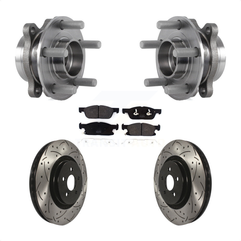 Hub Bearing Drilled Slot Brake Rotor & Pad Front Kit For Ford Fusion Lincoln MKZ
