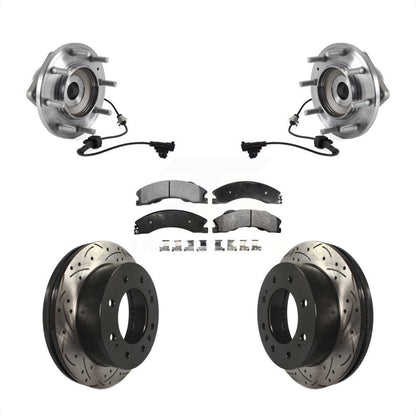 Hub Bearing Coat Drill Slot Brake Rotor Pad Front Kit For GMC Sierra 3500 HD 4WD