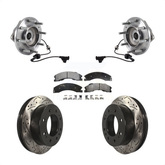 Hub Bearing Coat Drill Slot Brake Rotor Pad Front Kit For GMC Sierra 3500 HD 4WD