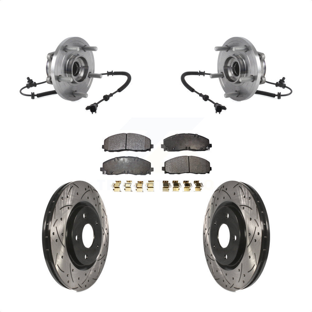 Hub Bearing Drilled Slot Brake Rotor & Pad Front Kit For Chrysler Pacifica Grand