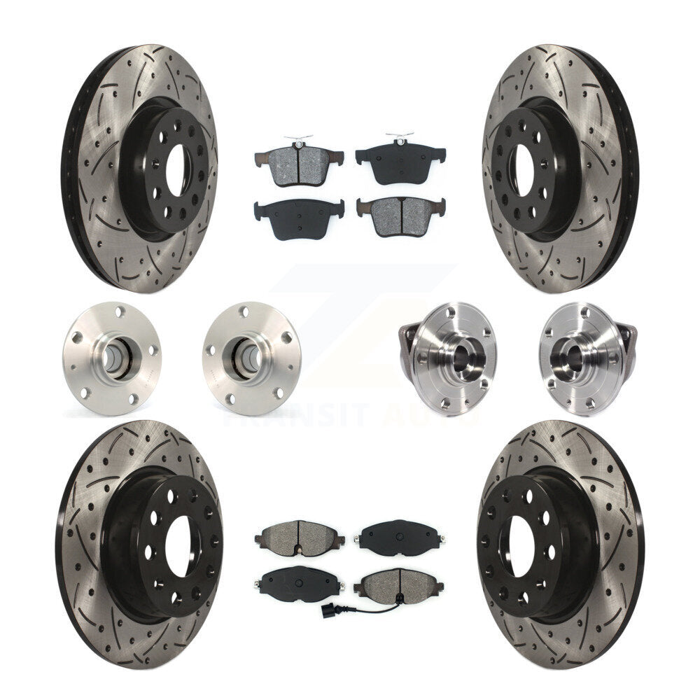 Hub Bearing Coated Brake Rotor & Pad Front Rear Kit (10Pc) For Audi A3 Sportback