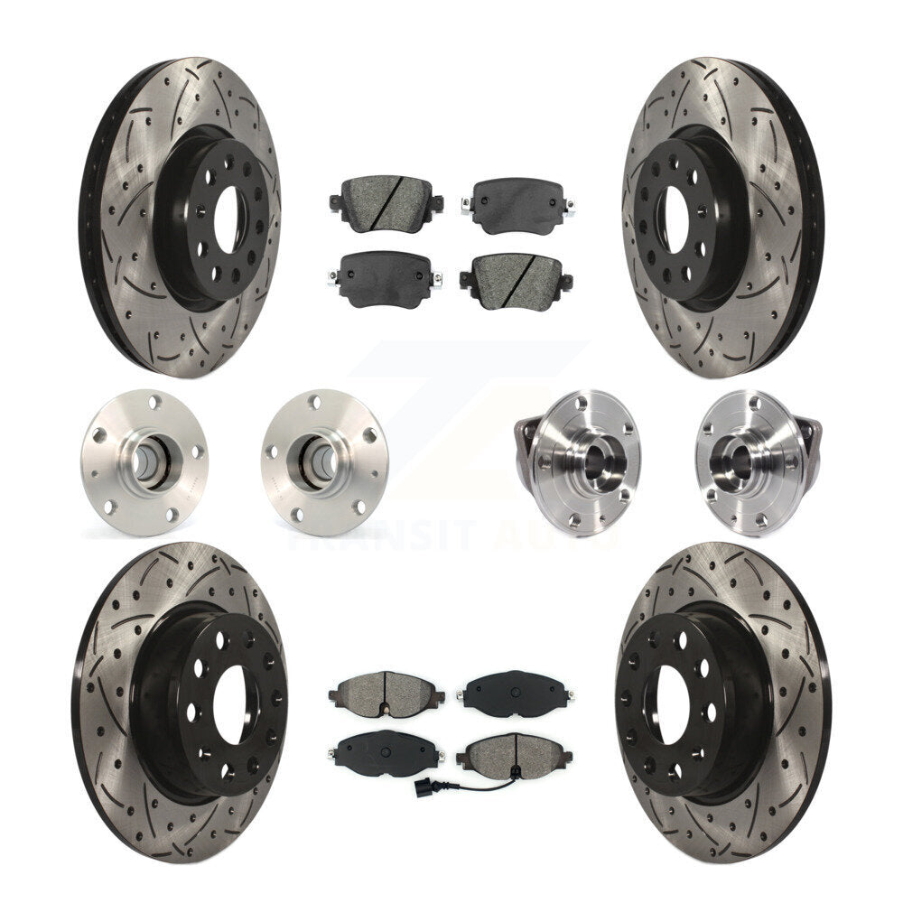 Hub Bearing Coated Disc Brake Rotor Pad Front Rear Kit (10Pc) For Volkswagen GTI