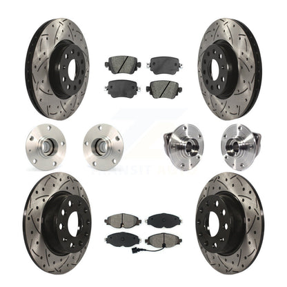 Hub Bearing Coated Disc Brake Rotor Pad Front Rear Kit (10Pc) For Volkswagen GTI