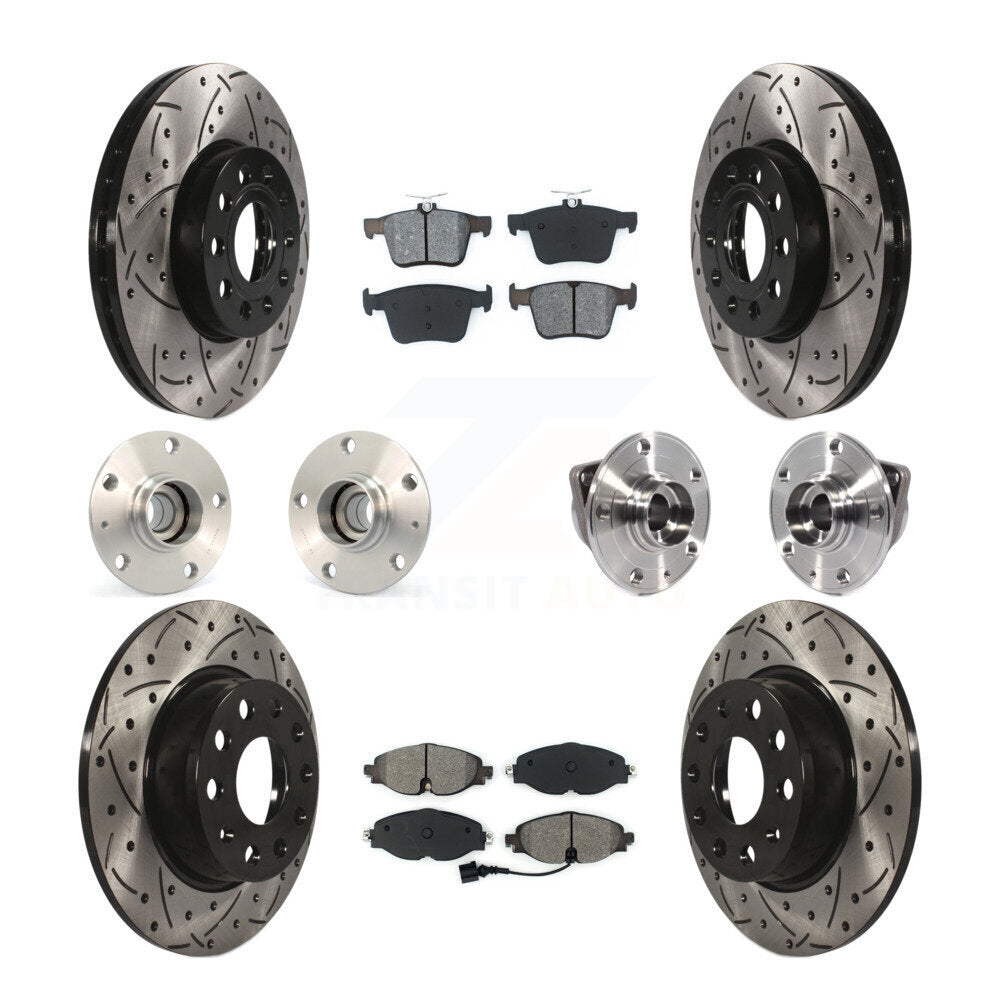 Hub Bearing Coated Brake Rotor & Pad Front Rear Kit (10Pc) For 2016 Audi A3 2.0L