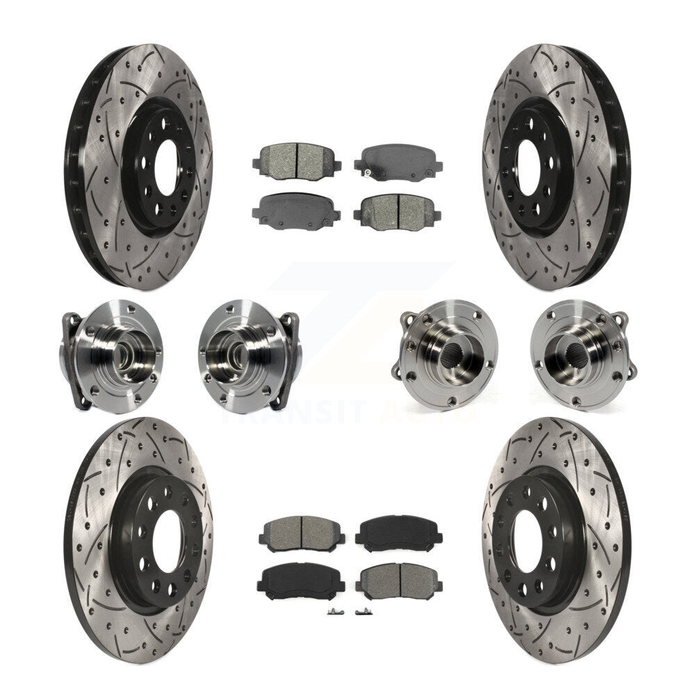 Hub Bearing Coated Brake Rotor & Pads Front Rear Kit (10Pc) For Chrysler 200 FWD