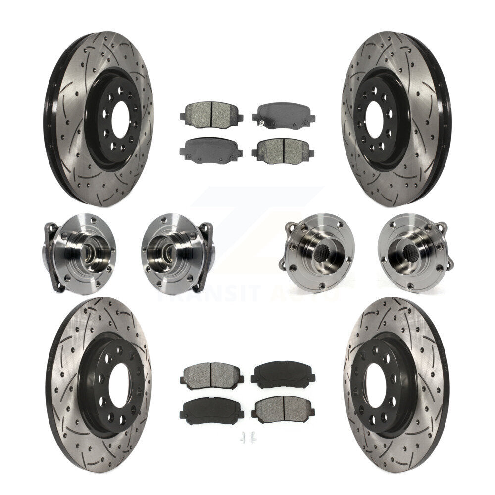 Hub Bearing Coated Brake Rotor & Pads Front Rear Kit (10Pc) For Chrysler 200 FWD