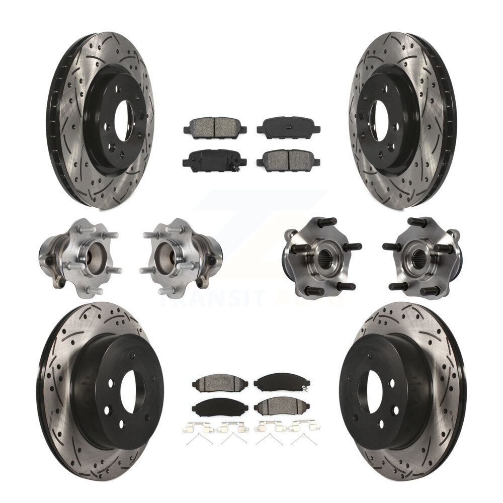 Hub Bearing Coated Disc Brake Rotor & Pads Front Rear Kit (10Pc) For Nissan LEAF