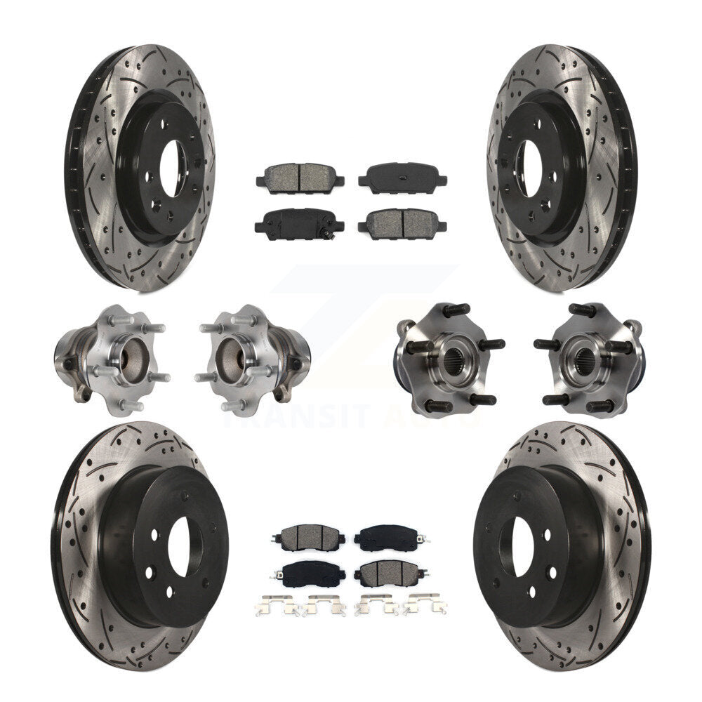 Hub Bearing Coated Disc Brake Rotor & Pads Front Rear Kit (10Pc) For Nissan LEAF