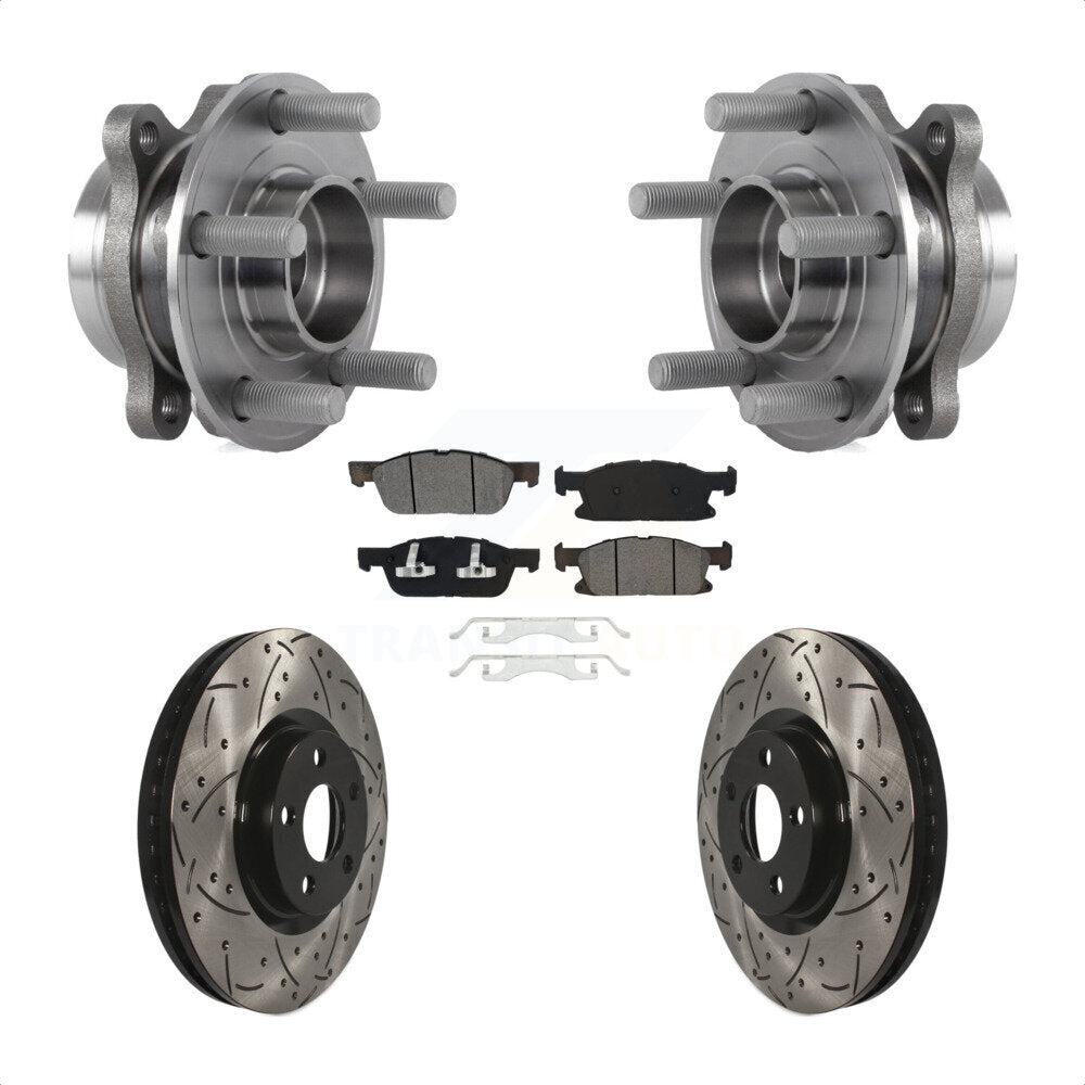 Hub Bearing Assembly Coated Drilled Slot Brake Rotor Pad Front Kit For Ford Edge