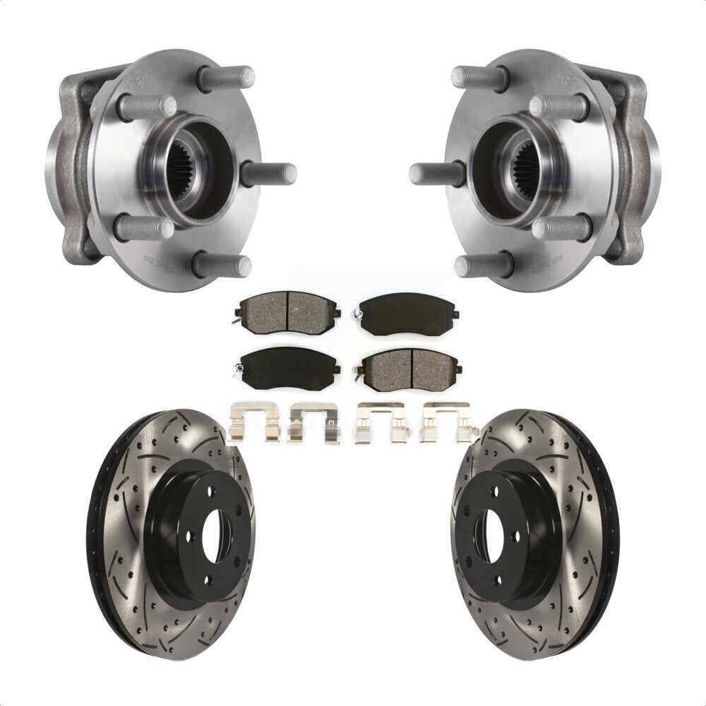 Hub Bearing Assembly Drilled Slot Brake Rotor & Pad Front Kit For Subaru Impreza