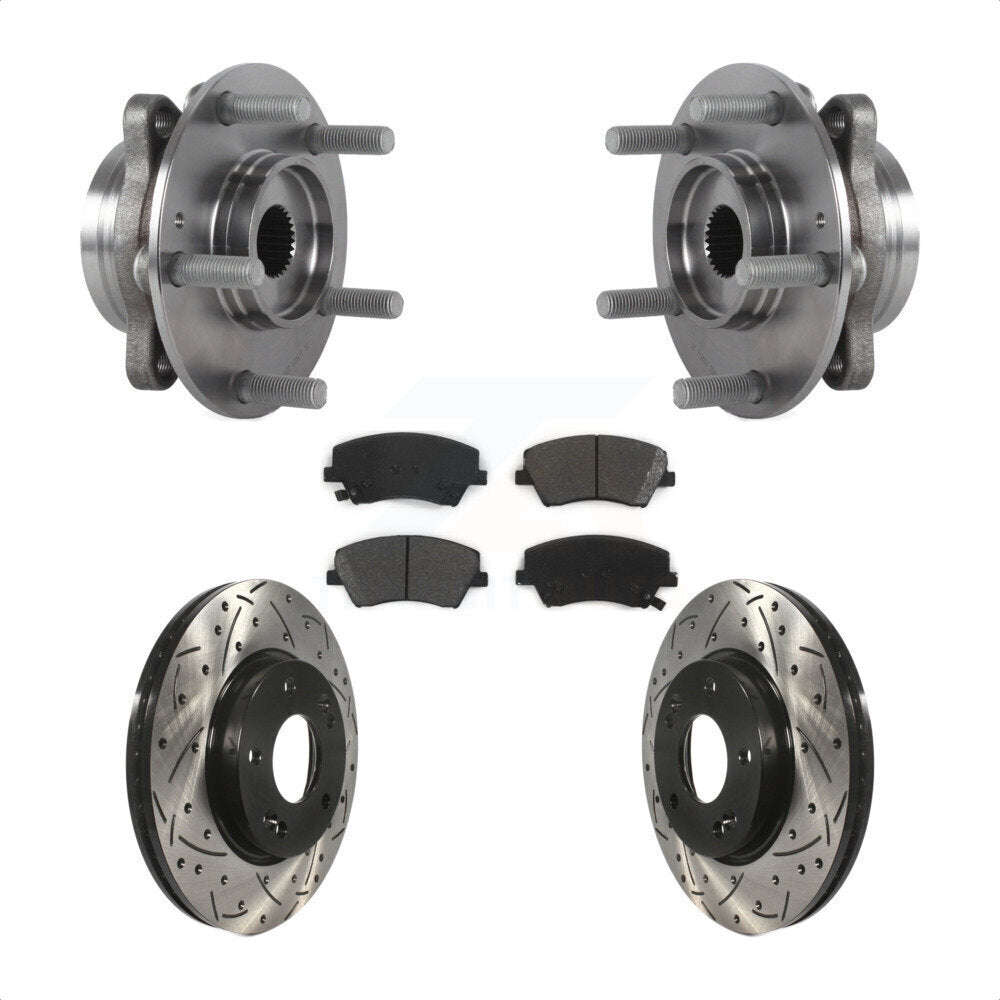 Hub Bearing Assembly Drilled Slot Brake Rotor Pads Front Kit For Hyundai Elantra
