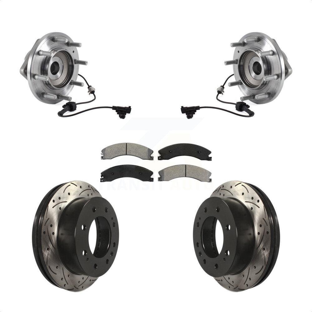 Hub Bearing Coat Drill Slot Brake Rotor Pad Front Kit For GMC Sierra 3500 HD 4WD