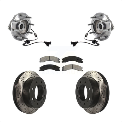 Hub Bearing Coat Drill Slot Brake Rotor Pad Front Kit For GMC Sierra 3500 HD 4WD