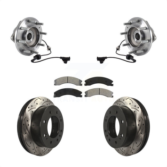 Hub Bearing Coat Drill Slot Brake Rotor Pad Front Kit For GMC Sierra 3500 HD 4WD