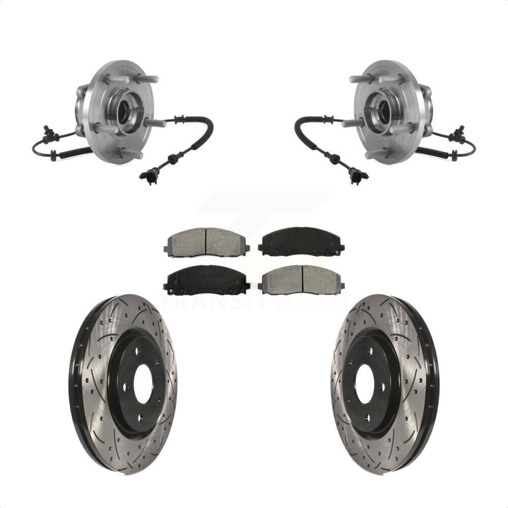 Hub Bearing Drilled Slot Brake Rotor & Pad Front Kit For Chrysler Pacifica Grand