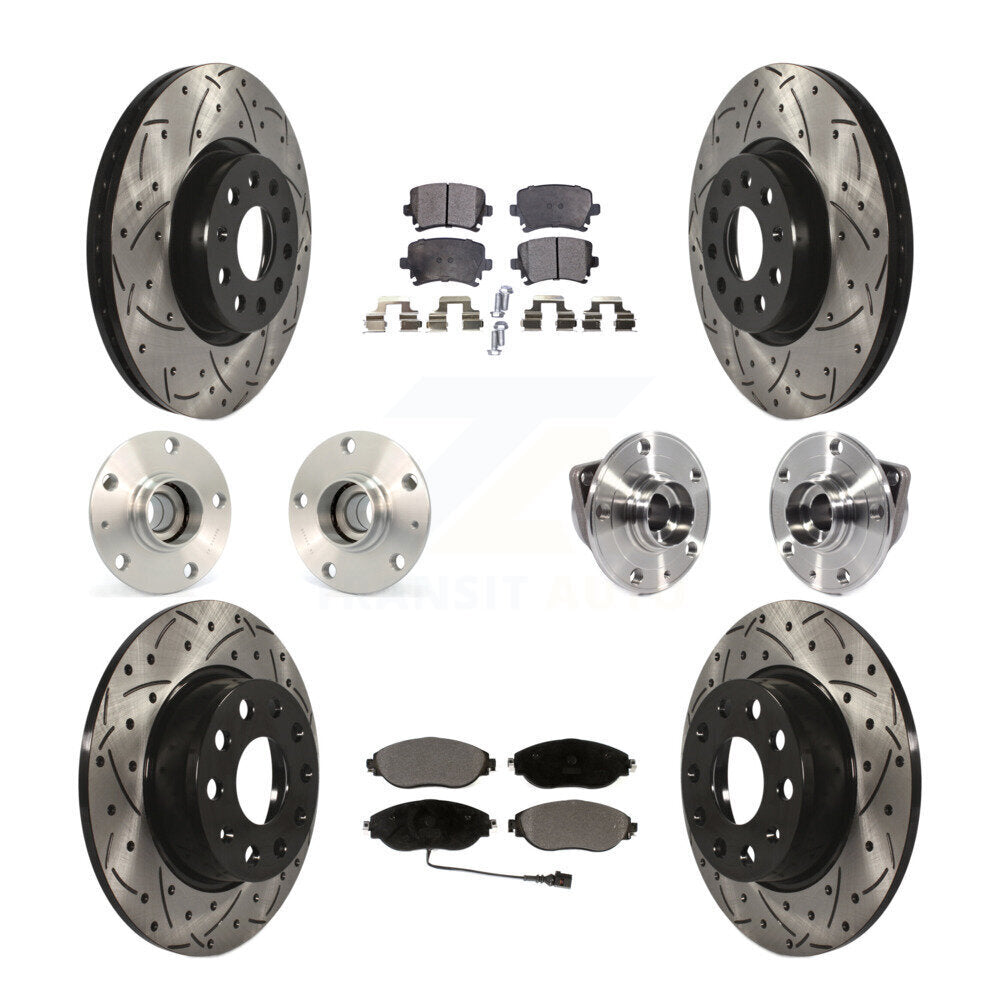 Hub Bearing Coated Disc Brake Rotor Pad Front Rear Kit (10Pc) For Volkswagen GTI