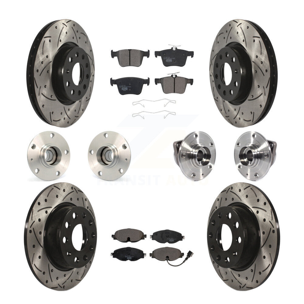 Hub Bearing Coated Brake Rotor & Pad Front Rear Kit (10Pc) For Audi A3 Sportback