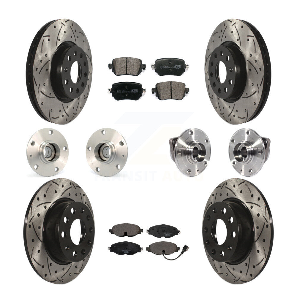 Hub Bearing Coated Disc Brake Rotor Pad Front Rear Kit (10Pc) For Volkswagen GTI