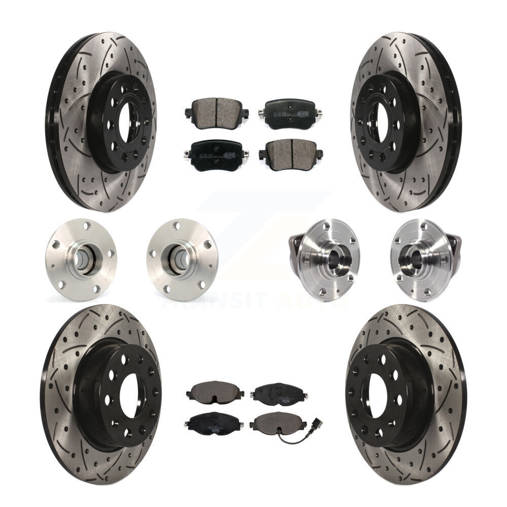 Hub Bearing Coated Brake Rotor And Pad Front Rear Kit (10Pc) For Volkswagen Golf
