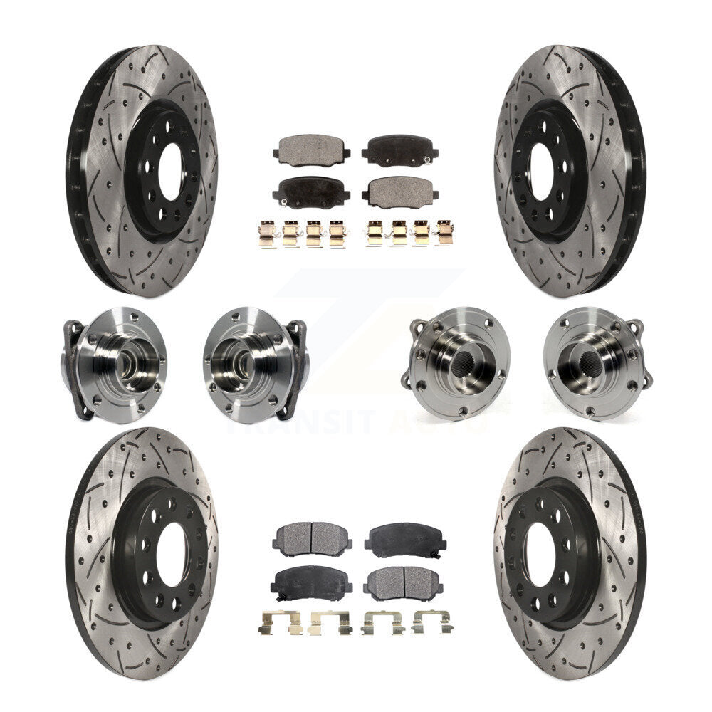 Hub Bearing Coated Brake Rotor & Pads Front Rear Kit (10Pc) For Chrysler 200 FWD