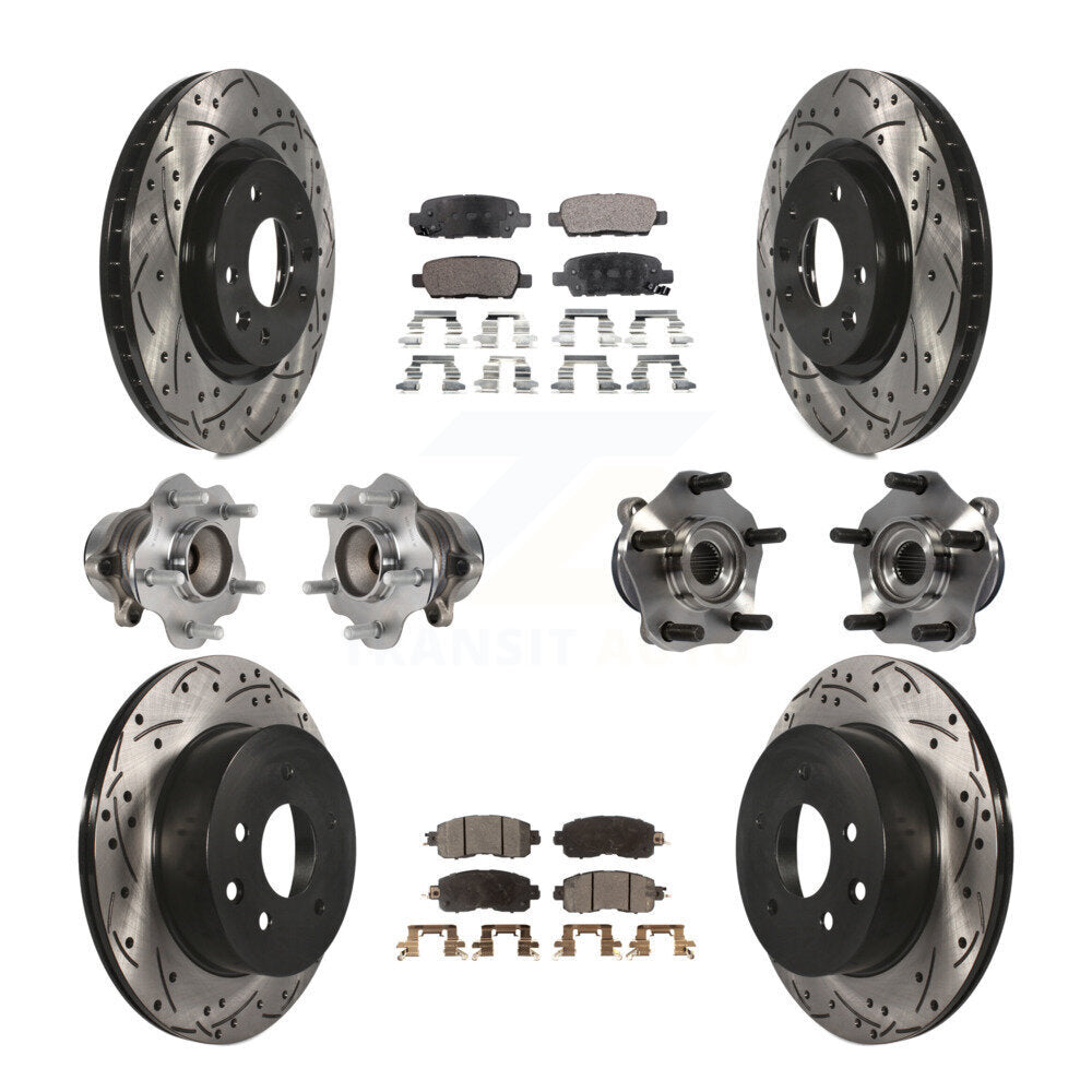 Hub Bearing Coated Disc Brake Rotor & Pads Front Rear Kit (10Pc) For Nissan LEAF