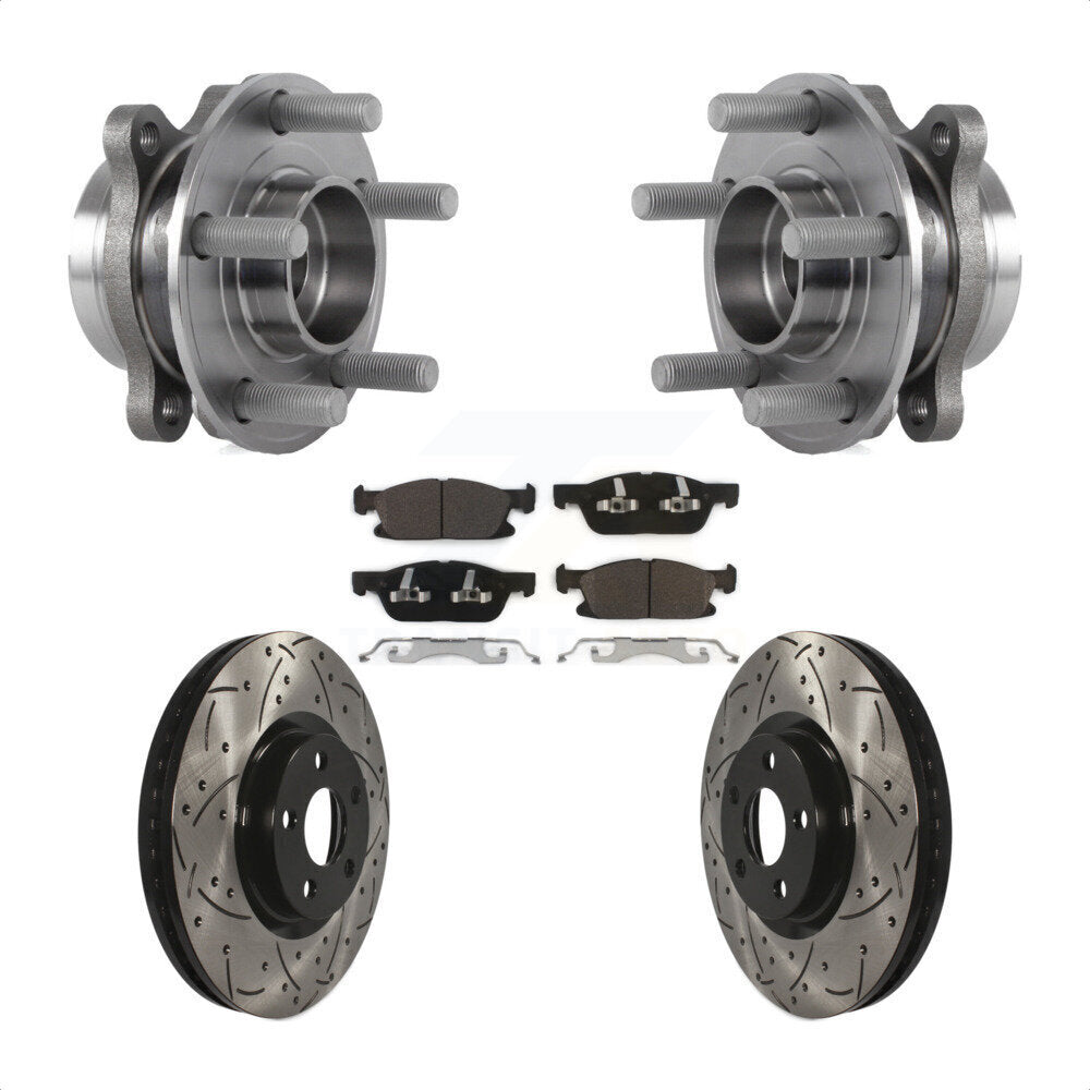 Hub Bearing Assembly Coated Drilled Slot Brake Rotor Pad Front Kit For Ford Edge