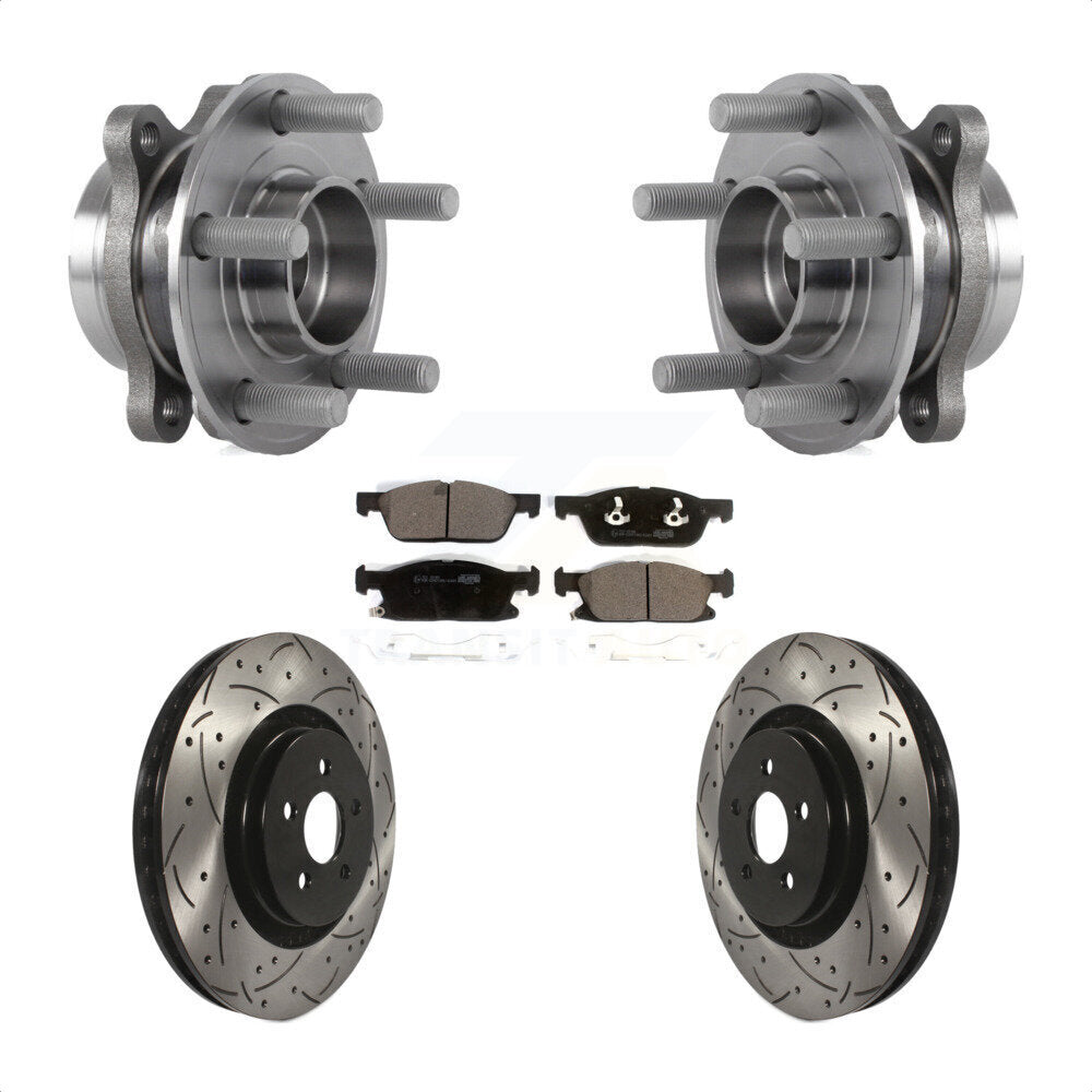 Hub Bearing Drilled Slot Brake Rotor & Pad Front Kit For Ford Fusion Lincoln MKZ