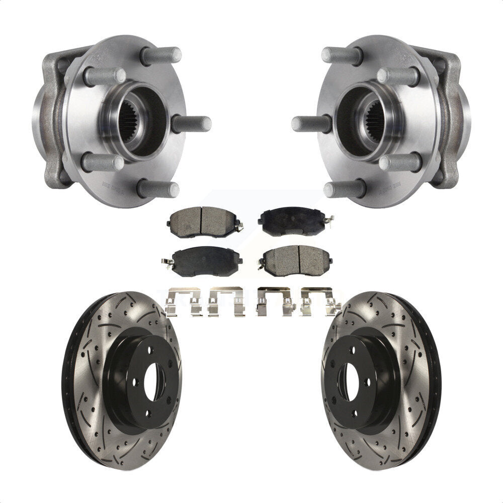 Hub Bearing Assembly Drilled Slot Brake Rotor & Pad Front Kit For Subaru Impreza