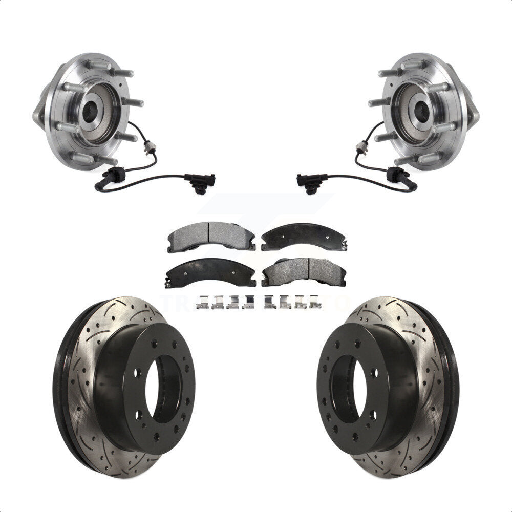 Hub Bearing Coat Drill Slot Brake Rotor Pad Front Kit For GMC Sierra 3500 HD 4WD