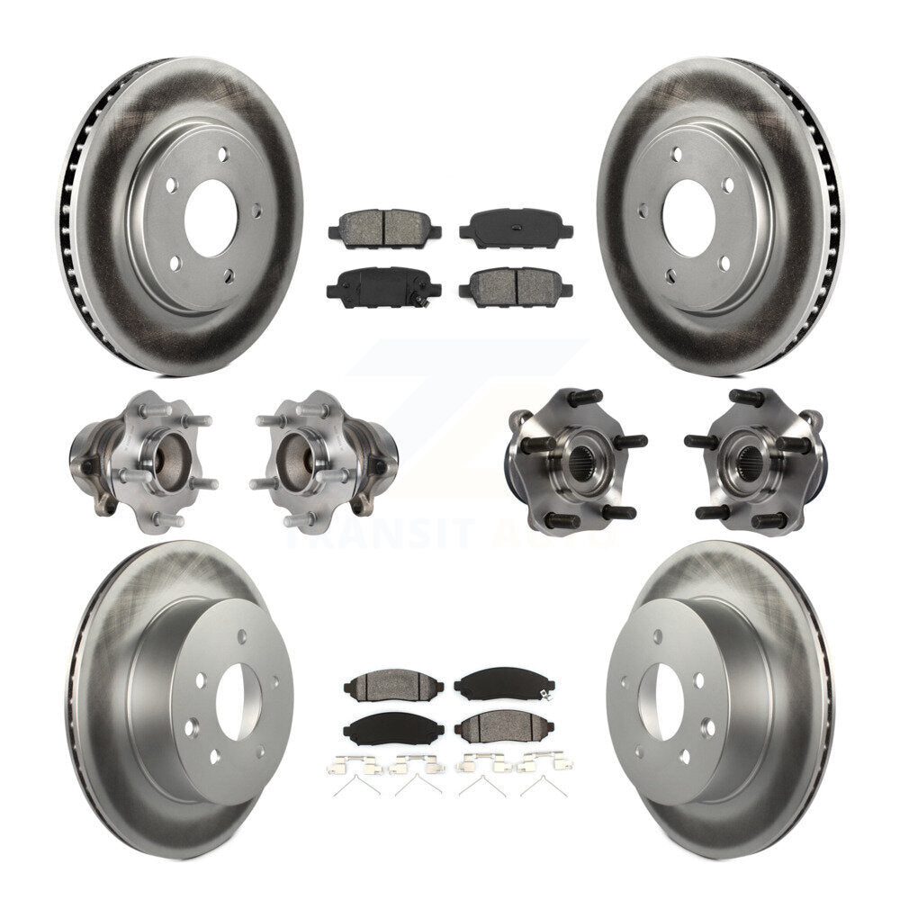Hub Bearing Coated Disc Brake Rotor & Pads Front Rear Kit (10Pc) For Nissan LEAF