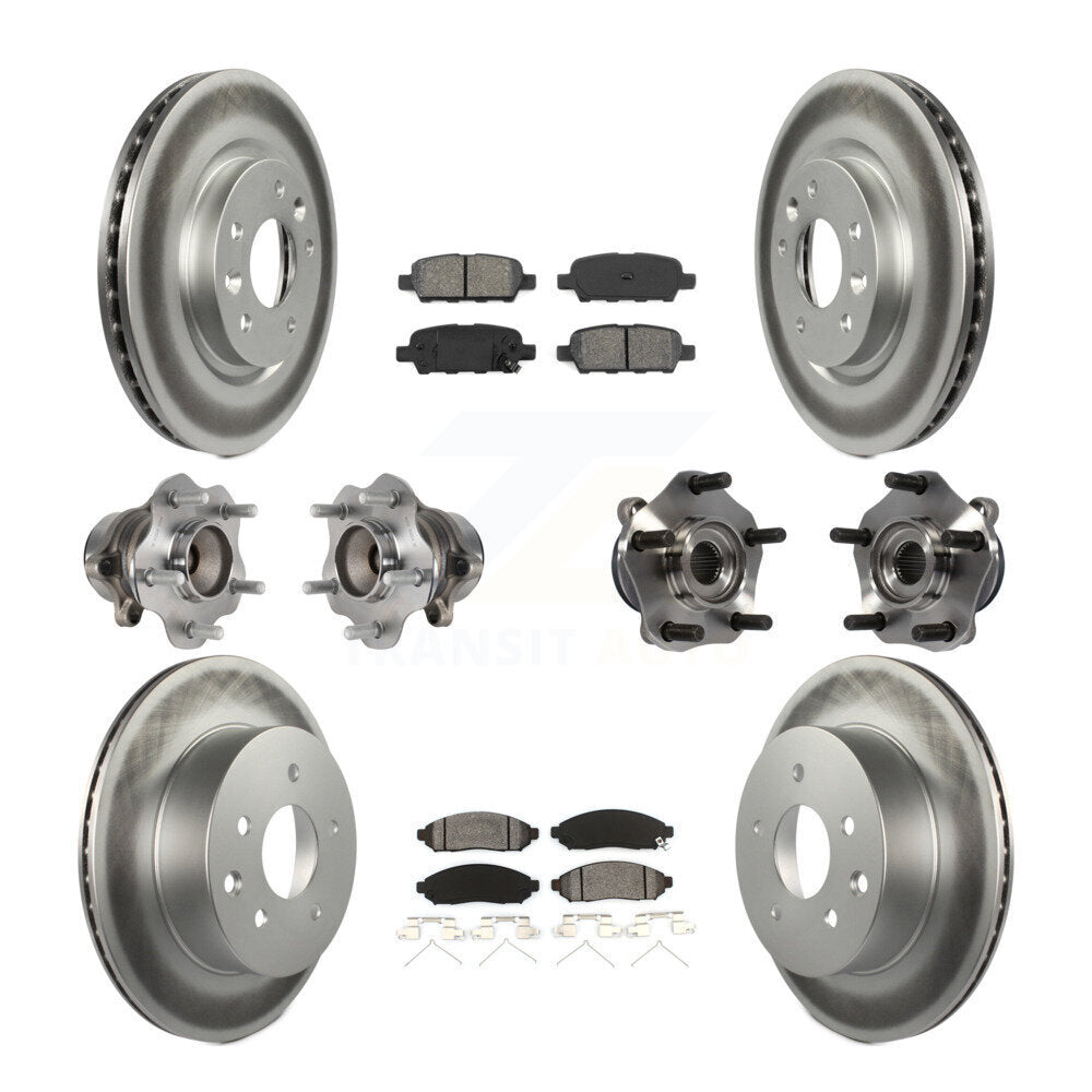 Hub Bearing Coated Disc Brake Rotor & Pads Front Rear Kit (10Pc) For Nissan LEAF