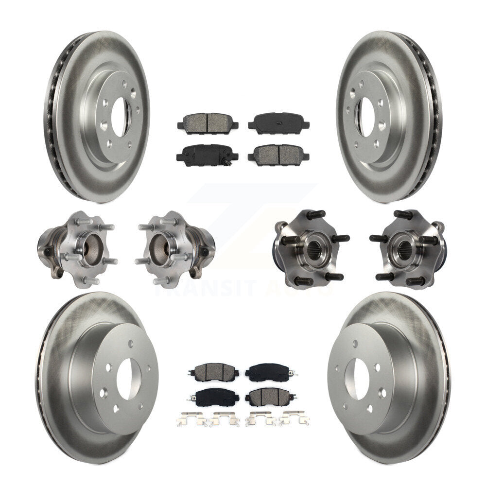 Hub Bearing Coated Disc Brake Rotor & Pads Front Rear Kit (10Pc) For Nissan LEAF