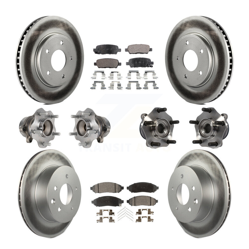 Hub Bearing Coated Disc Brake Rotor & Pads Front Rear Kit (10Pc) For Nissan LEAF