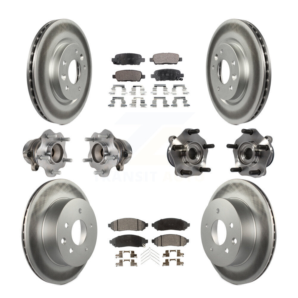 Hub Bearing Coated Disc Brake Rotor & Pads Front Rear Kit (10Pc) For Nissan LEAF