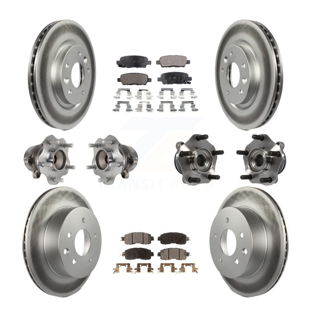 Hub Bearing Coated Disc Brake Rotor & Pads Front Rear Kit (10Pc) For Nissan LEAF