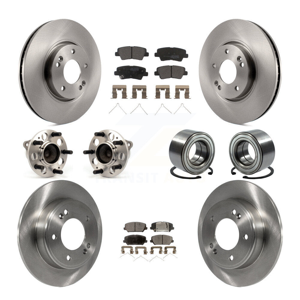 Hub Bearing Brake Rotor & Pad Front Rear Kit (10Pc) For Kia Forte Forte5 Hyundai