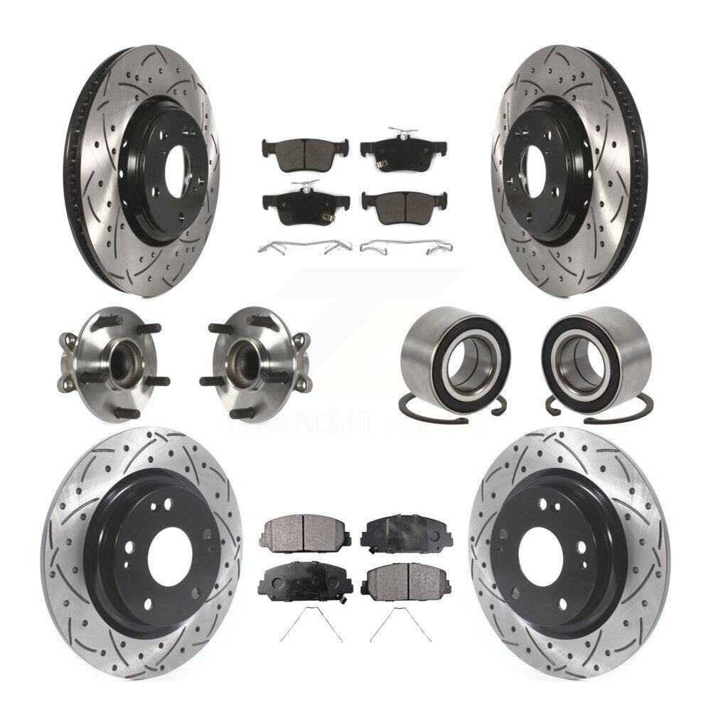 Hub Bearing Coated Disc Brake Rotor & Pads Front Rear Kit (10Pc) For Honda Civic