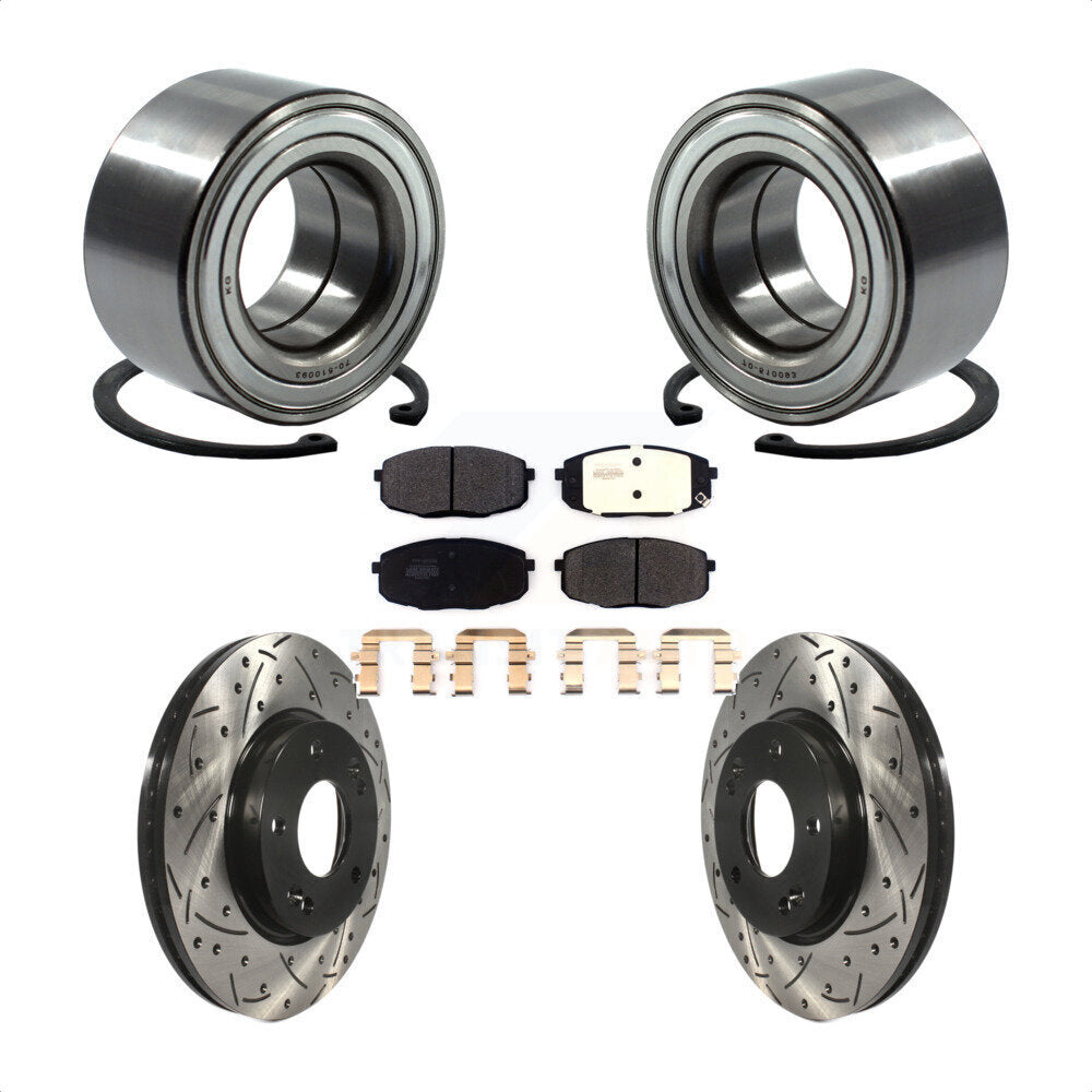 Wheel Bearing Coated Drilled Slot Brake Rotor & Pad Front Kit For Kia Soul Forte