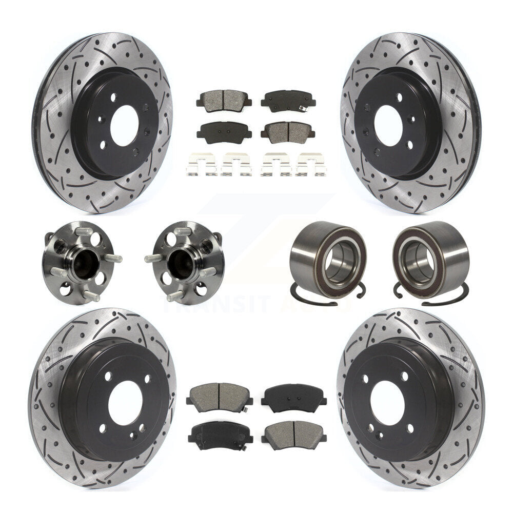 Hub Bearings Coated Disc Brake Rotors And Pads Front Rear Kit (10Pc) For Kia Rio