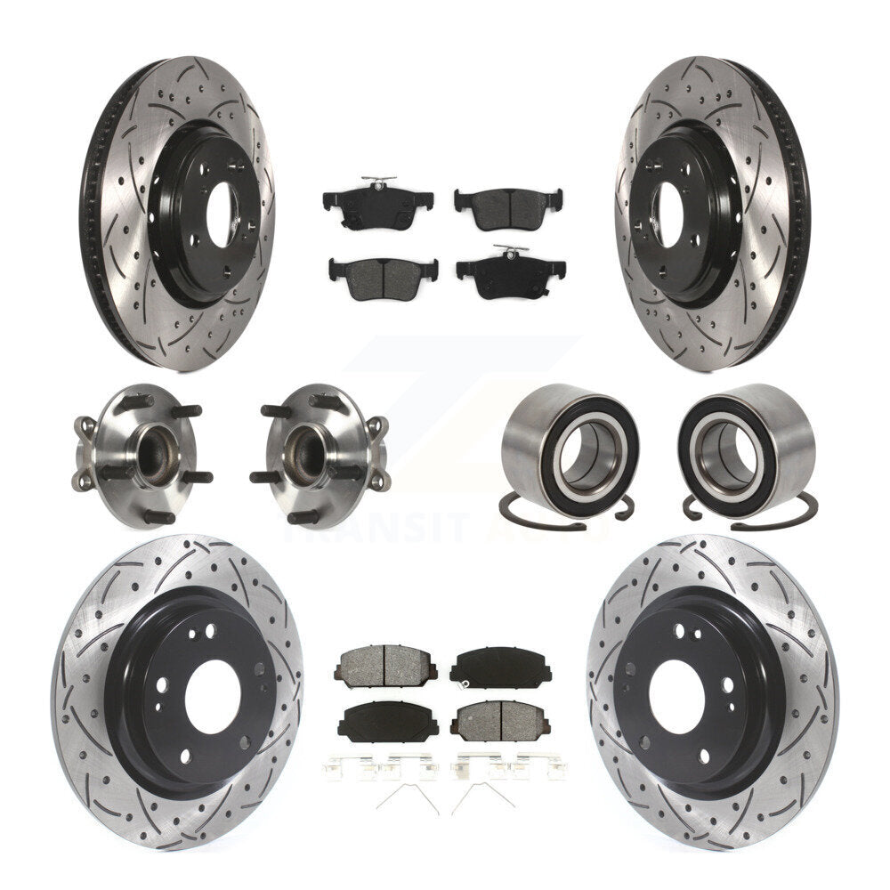 Hub Bearing Coated Disc Brake Rotor & Pads Front Rear Kit (10Pc) For Honda Civic