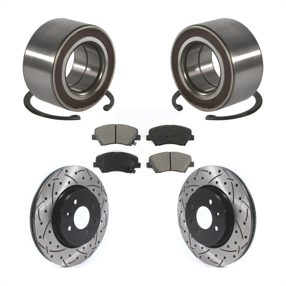 Wheel Bearing Coated Drilled Slotted Disc Brake Rotor Pads Front Kit For Kia Rio