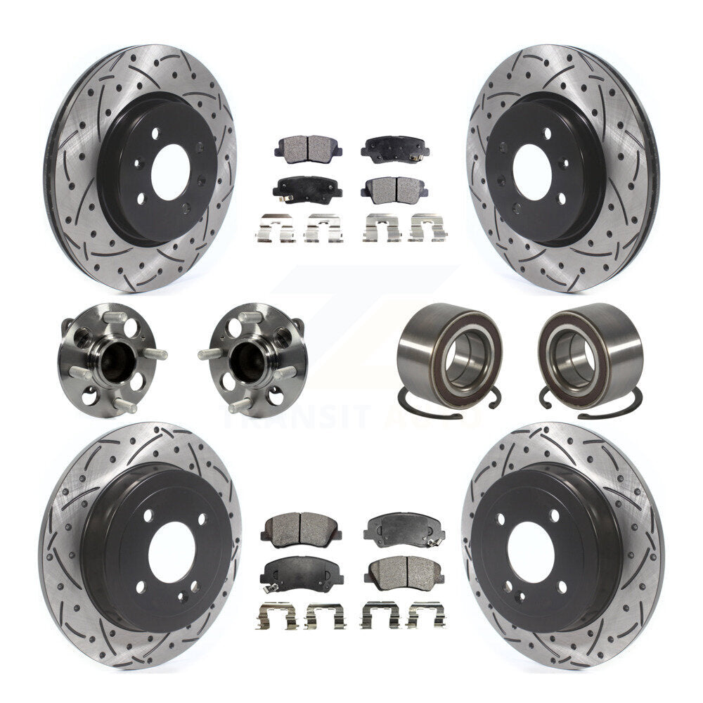 Hub Bearings Coated Disc Brake Rotors And Pads Front Rear Kit (10Pc) For Kia Rio